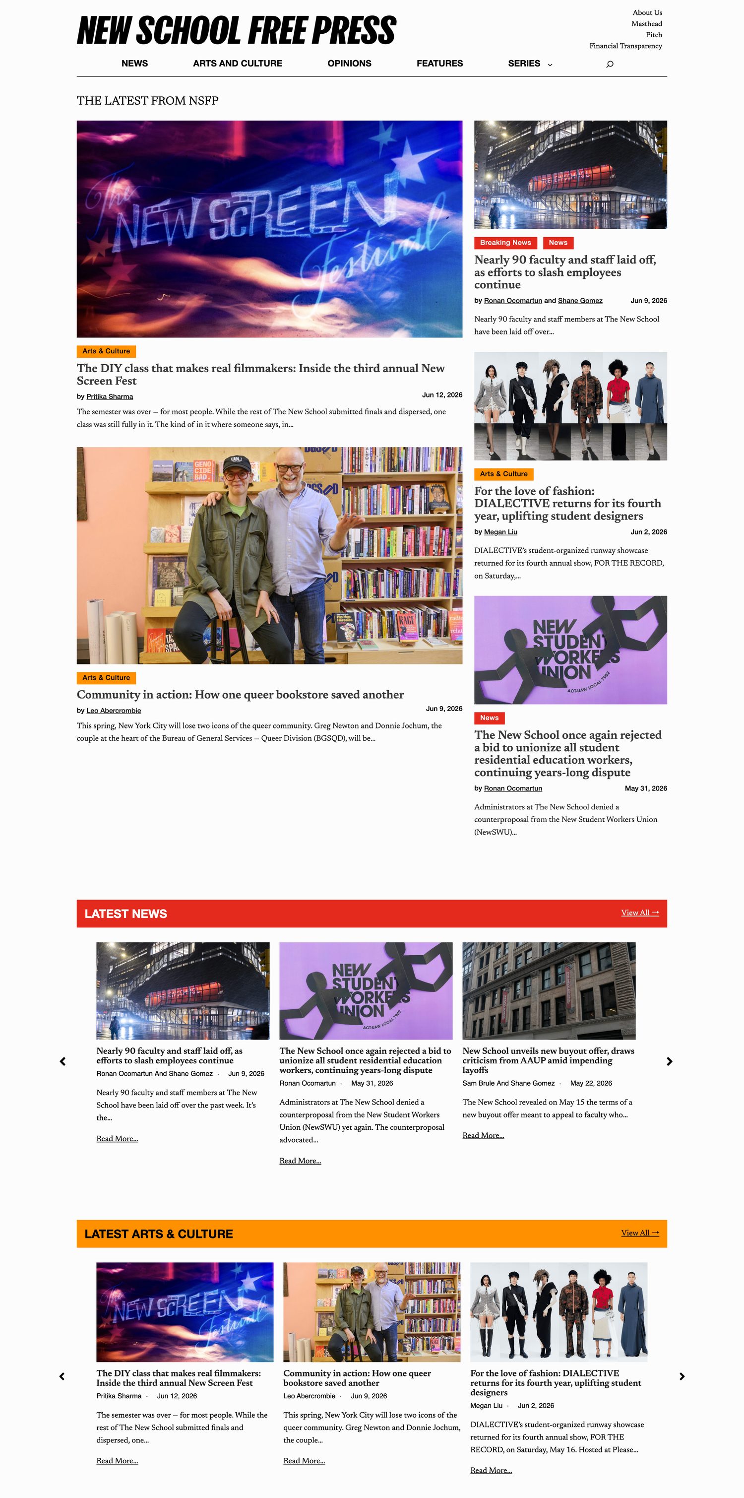 new school free press homepage — top