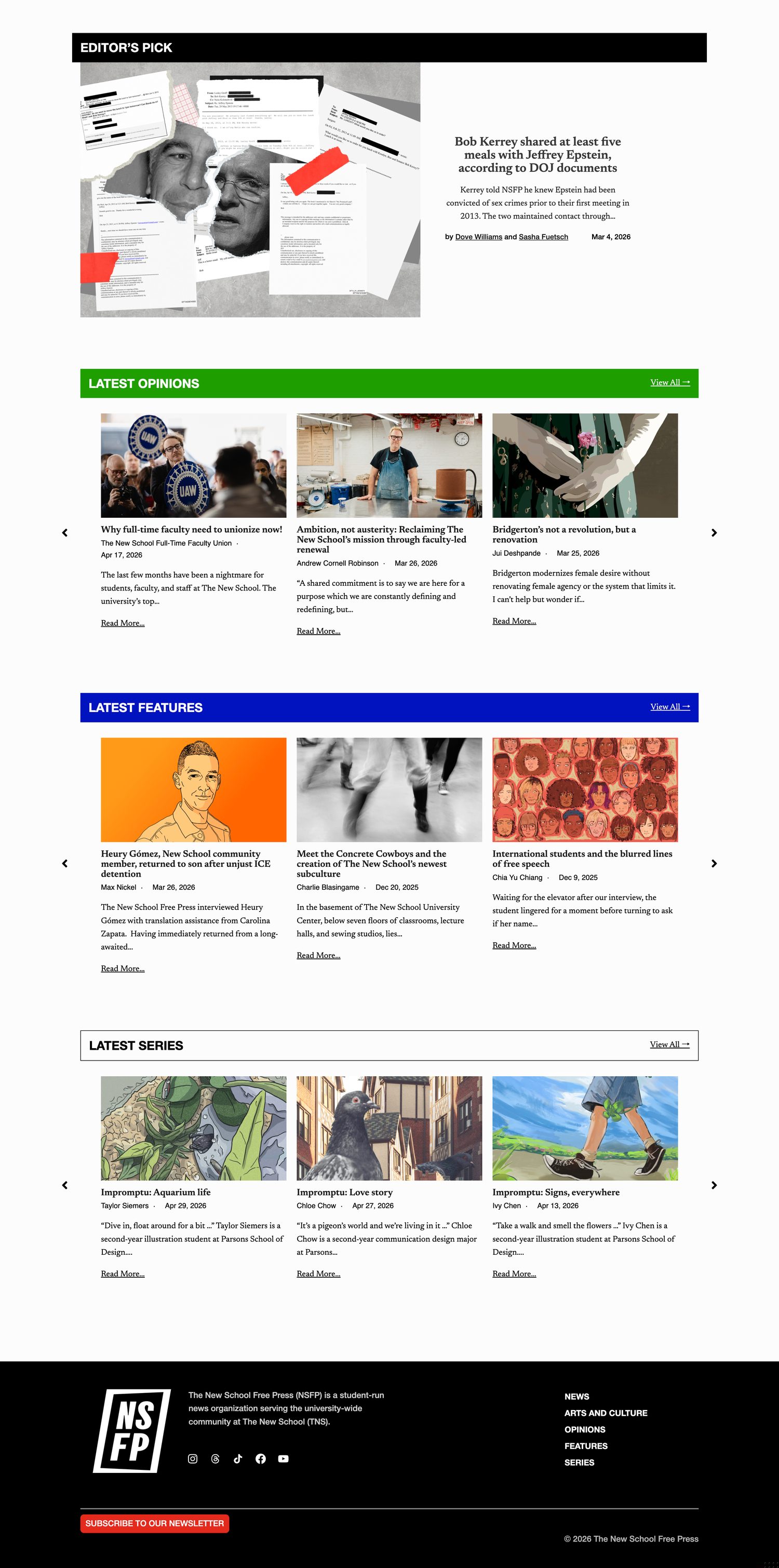 new school free press homepage — bottom