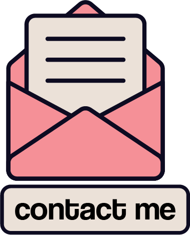 a pink envelope with a letter peeking out of it, the text under it reads 'contact me'