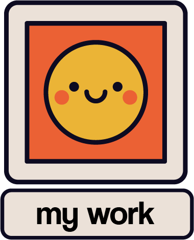 a yellow smiling circle inside an orange square, the text under it says 'my work'