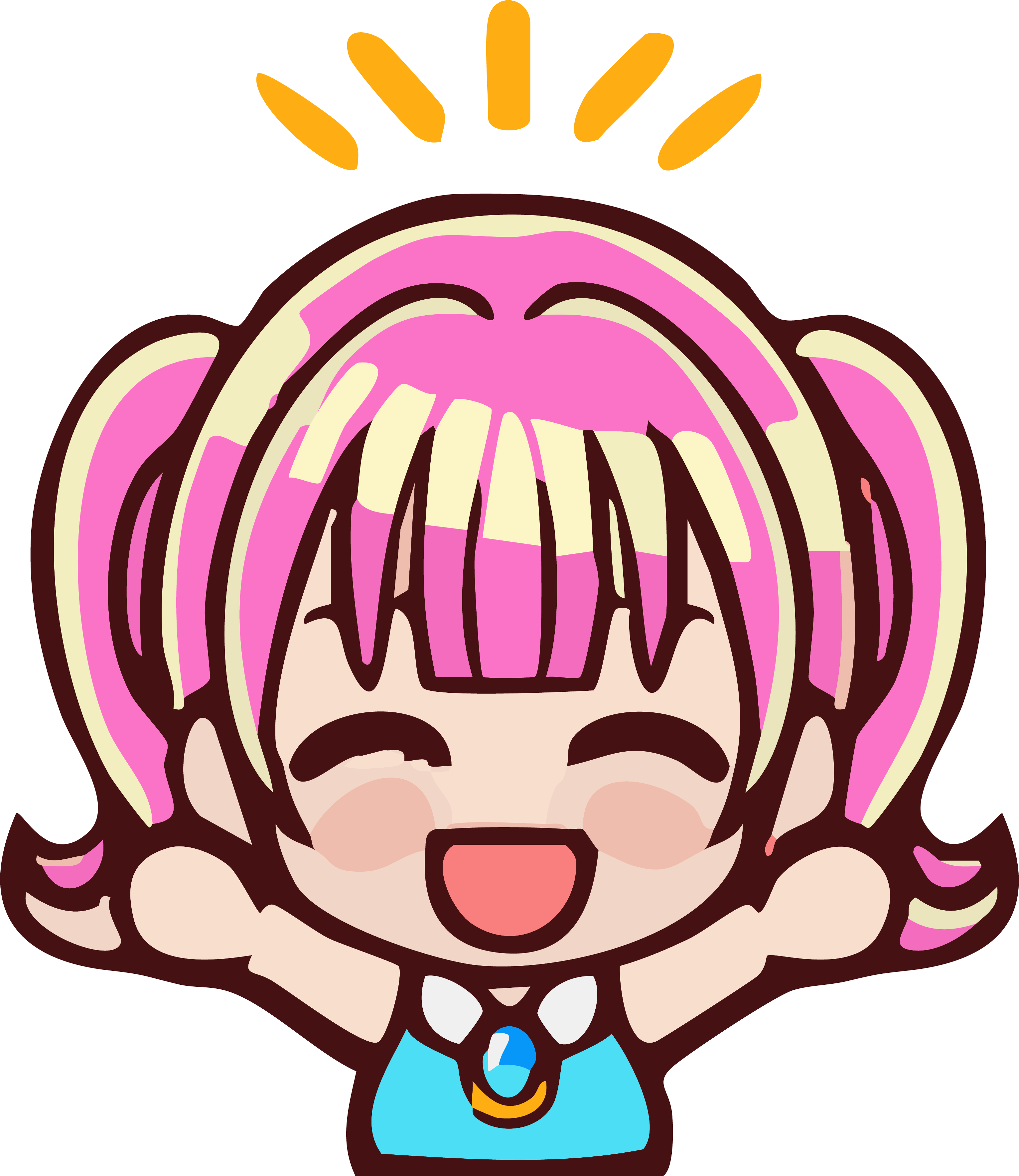 image of cartoon girl with pink pigtails laughing